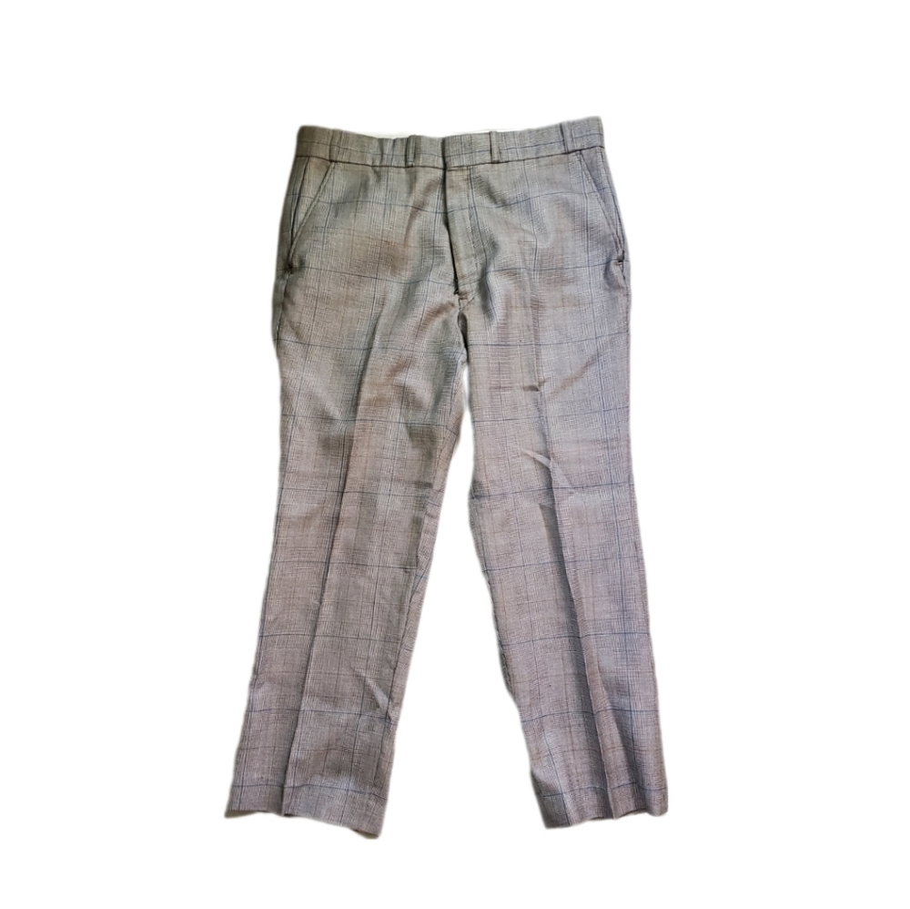 Vintage Brown Plaid retro St. Michael Mens wool blenfld Trousers 34×26